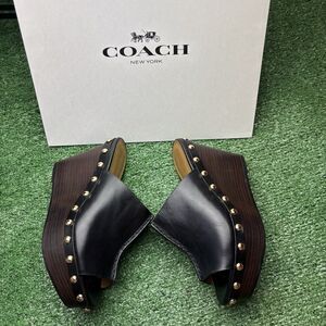 NEW COACH Helena platform open toed heels Y2K Clog Mules Wood Size 6B VTG